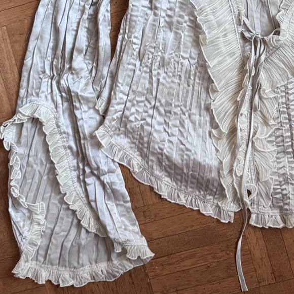 Anthropologie Cream Ruffle-Trim Tie Front Blouse - Picture 7 of 7